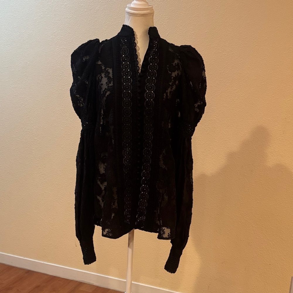 Acler Black Lace Puff Sleeve Blouse